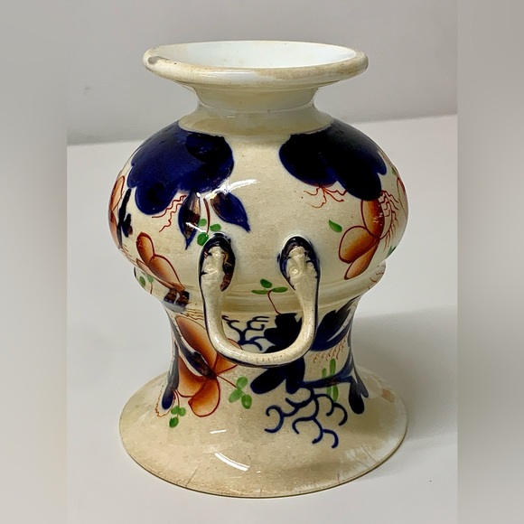 c. 1830 Vtg Gaudy Welsh Pansy Pattern Hand Painted Snake Head Handled Vase - Picture 16 of 16